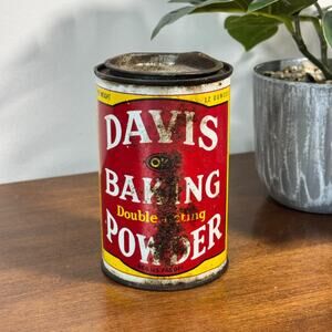 Vintage Davis Baking Powder 12 Oz Tin Can Rustic Farmhouse Kitchen Decor